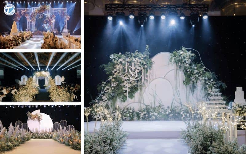 Hình ảnh backdrop sân khấu đám cưới in trên chất liệu vải Canvas nghệ thuật không lóa sáng