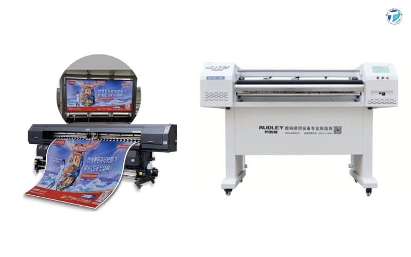 Hình ảnh cận cảnh đầu phun của máy in băng rôn vải đang hoạt động