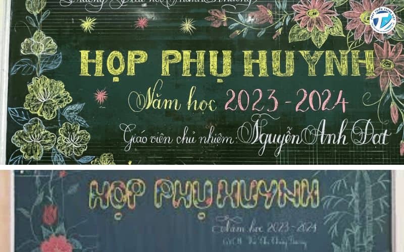 Hình ảnh kỹ thuật thực hiện mẫu trang trí bảng bằng phấn màu