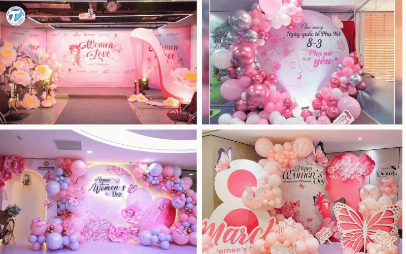 Hình ảnh mẫu thiết kế banner 8-3 đẹp chuyên nghiệp với tông màu hồng pastel nhẹ nhàng