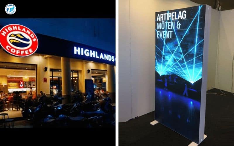 Hình ảnh so sánh hiệu ứng ánh sáng giữa hộp đèn led và biển bạt hiflex truyền thống