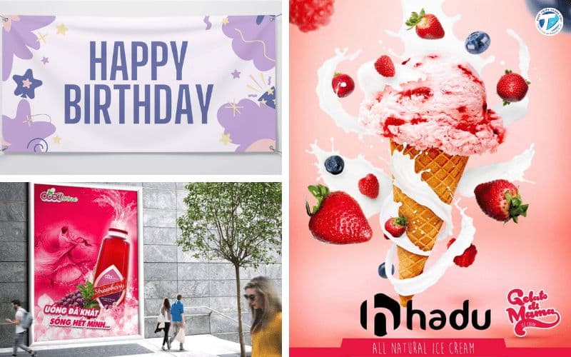 Hình ảnh sự khác biệt giữa tấm áp phích với poster và banner