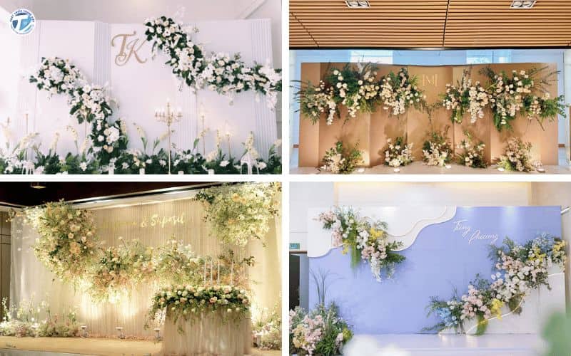 Hình ảnh thiết kế backdrop đám cưới bằng hoa lụa cao cấp phối màu pastel bền bỉ